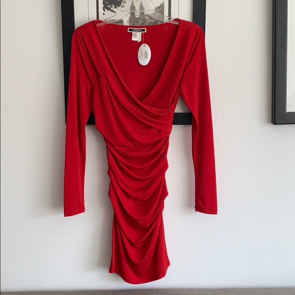 Sexy long sleeve red mini dress